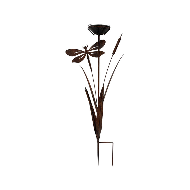 Willow &amp; Silk Bulrush &amp; Dragonfly Garden Stake W/Birdfeeder 43x13x89cm