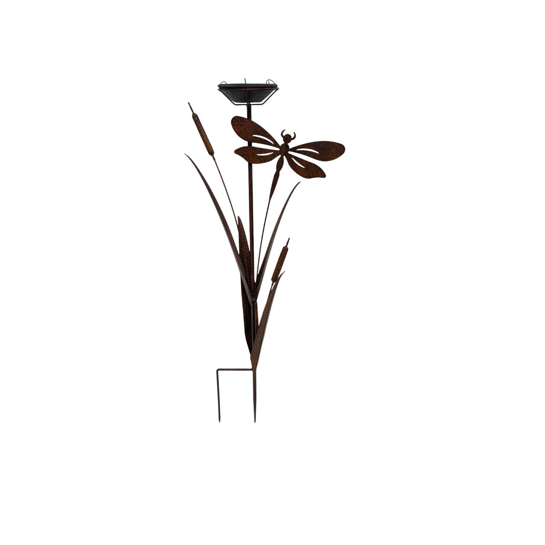 Willow &amp; Silk Bulrush &amp; Dragonfly Garden Stake W/Birdfeeder 43x13x89cm