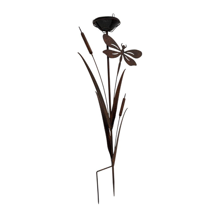 Willow &amp; Silk Bulrush &amp; Dragonfly Garden Stake W/Birdfeeder 43x13x89cm