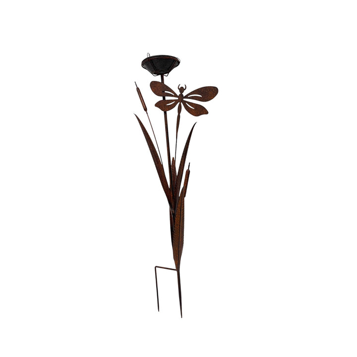 Willow &amp; Silk Bulrush &amp; Dragonfly Garden Stake W/Birdfeeder 43x13x89cm