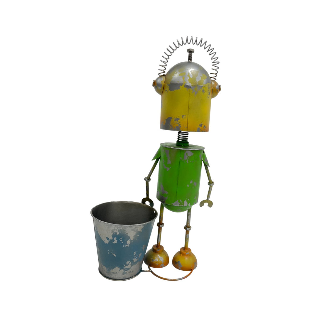 Willow &amp; Silk Yellow/Green Robot W/pot 29x19x58cm