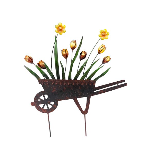 Willow &amp; Silk Tulip Wheelbarrow Stake 41.9x2.5 x 49.5cm