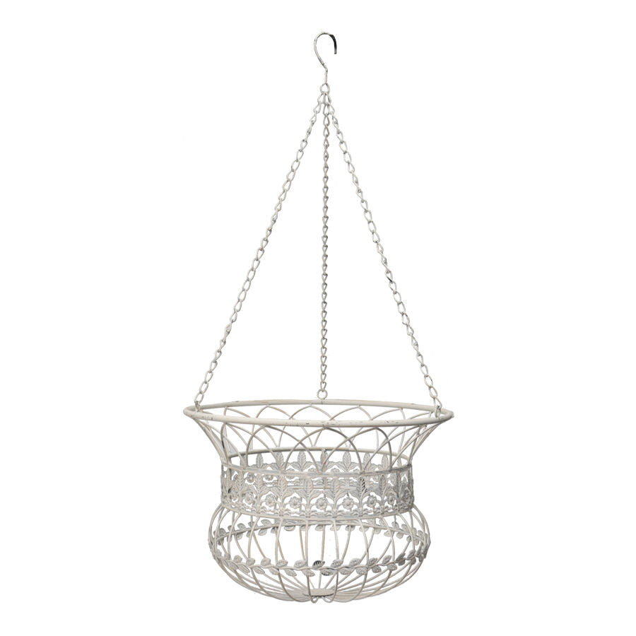 Willow &amp; Silk Antique White Outdoor Hanging Baskets Set of 2