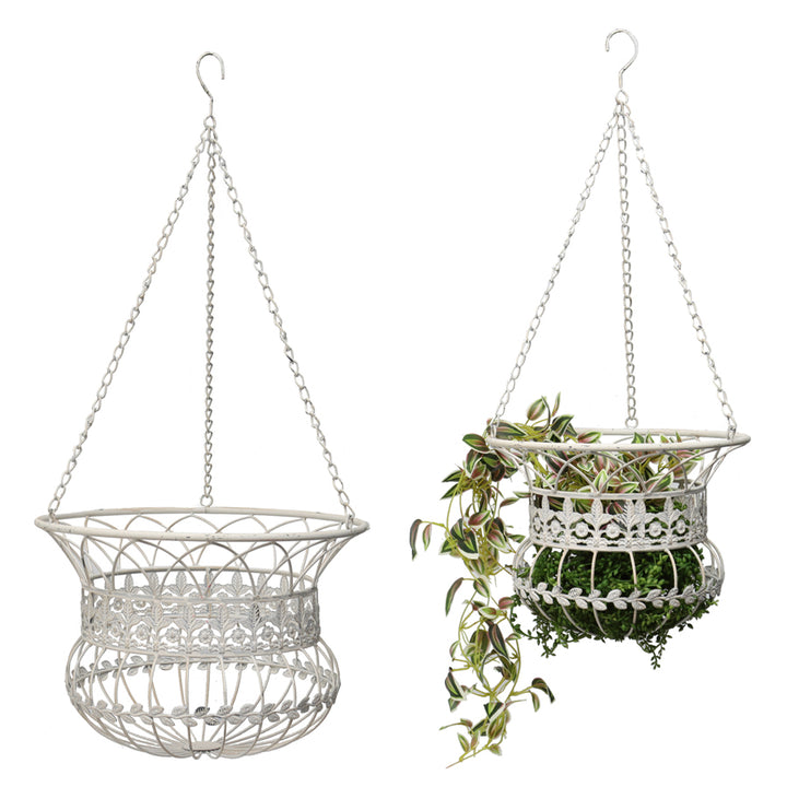 Willow &amp; Silk Antique White Outdoor Hanging Baskets Set of 2