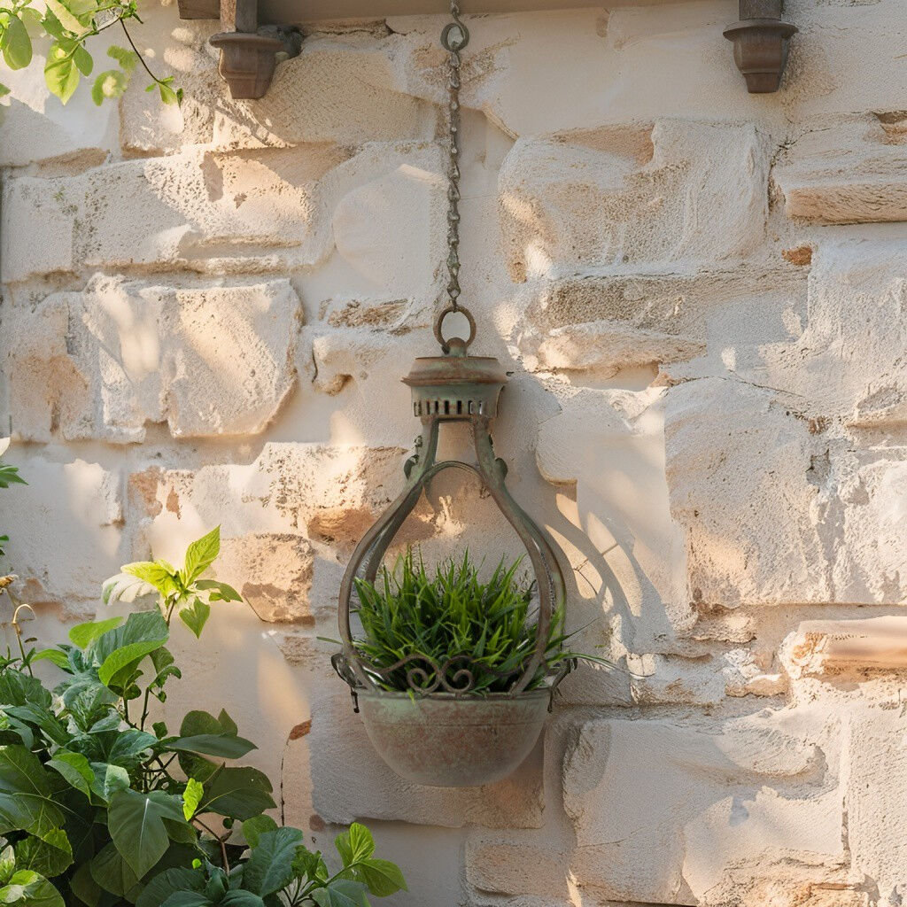 Willow &amp; Silk Metal 57cm Hanging Antique Green Provence Classic Pot/Planter