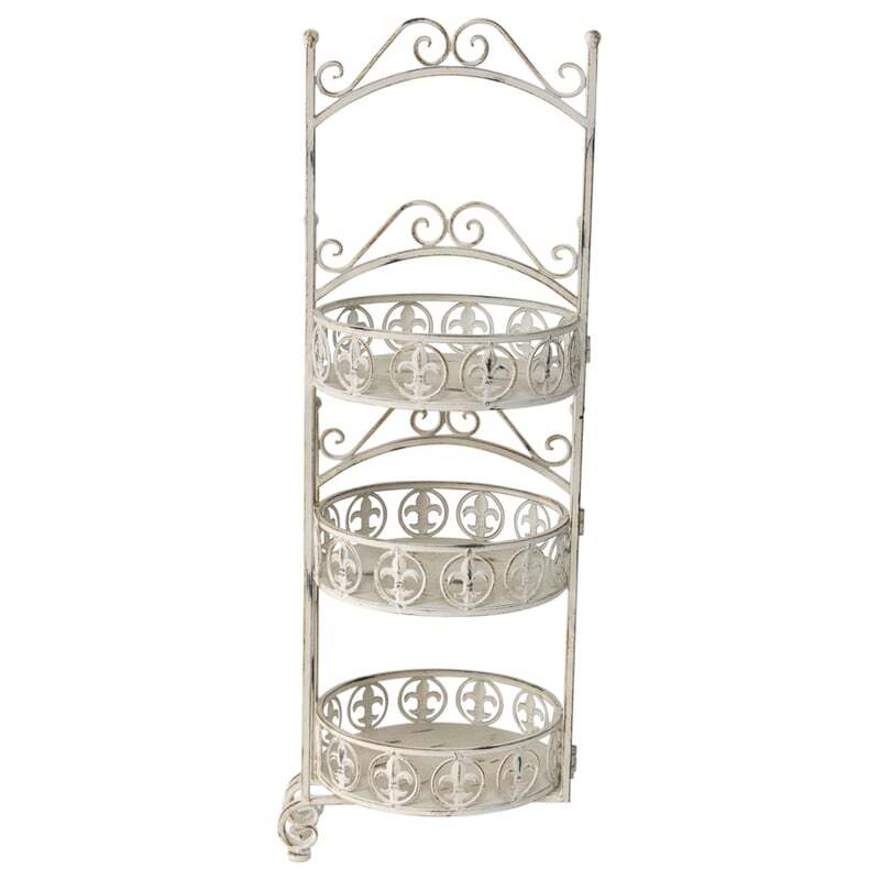 Willow &amp; Silk Metal 76cm White Ornate 3-Tier Garden Pot/Planter Stand
