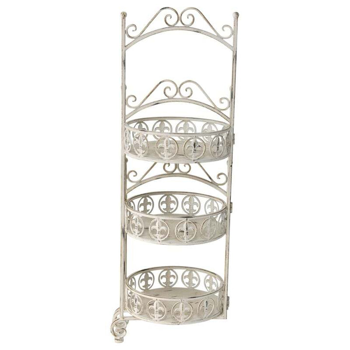 Willow &amp; Silk Metal 76cm White Ornate 3-Tier Garden Pot/Planter Stand