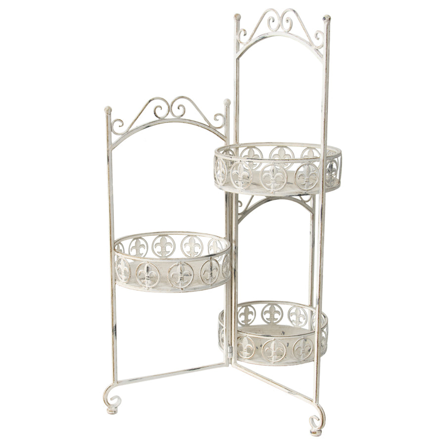 Willow &amp; Silk Metal 76cm White Ornate 3-Tier Garden Pot/Planter Stand