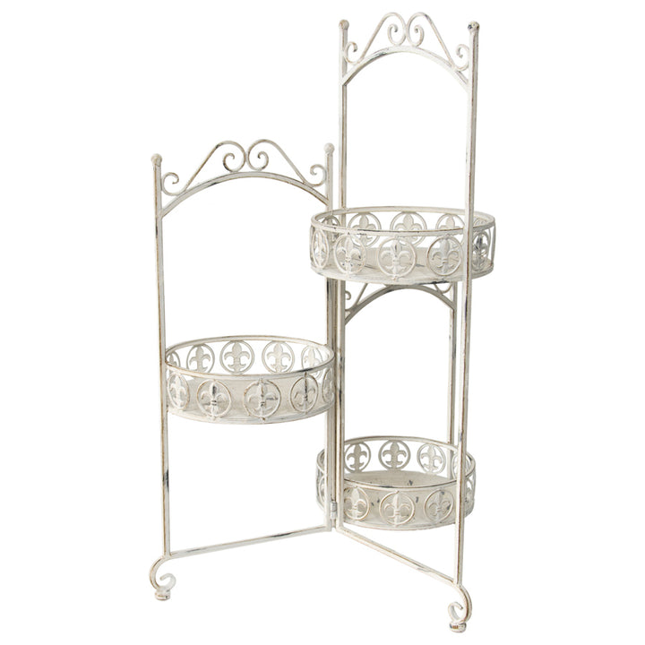 Willow &amp; Silk Metal 76cm White Ornate 3-Tier Garden Pot/Planter Stand