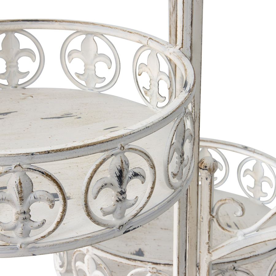 Willow &amp; Silk Metal 76cm White Ornate 3-Tier Garden Pot/Planter Stand