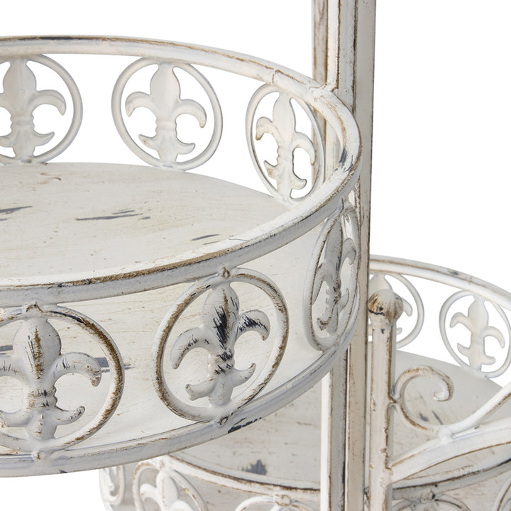 Willow &amp; Silk Metal 76cm White Ornate 3-Tier Garden Pot/Planter Stand