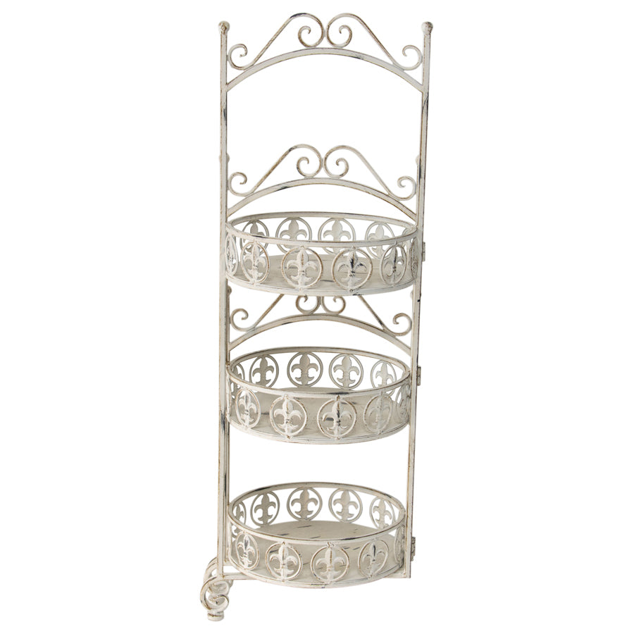 Willow &amp; Silk Metal 76cm White Ornate 3-Tier Garden Pot/Planter Stand