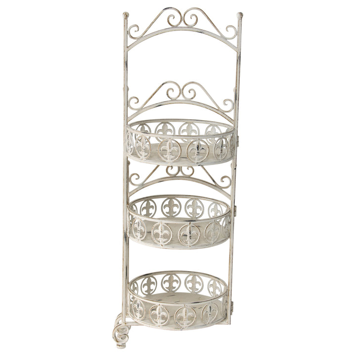 Willow &amp; Silk Metal 76cm White Ornate 3-Tier Garden Pot/Planter Stand