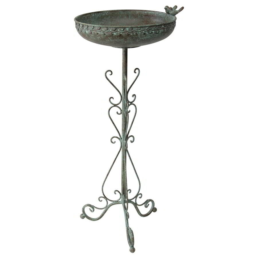 Willow &amp; Silk French Round Standing Birdbath - Brushed Green
