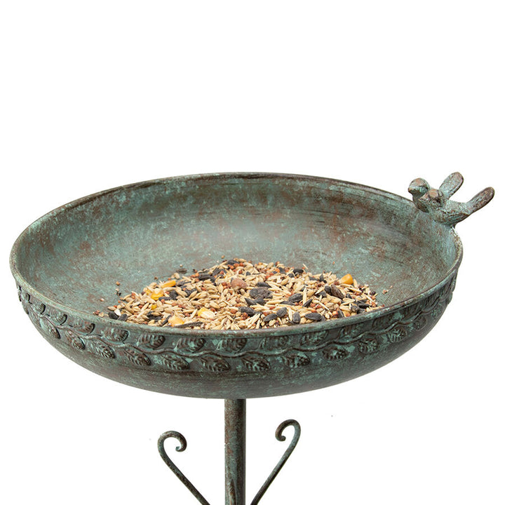 Willow &amp; Silk French Round Standing Birdbath - Brushed Green