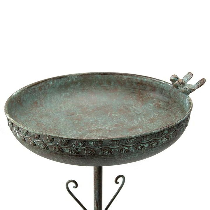 Willow &amp; Silk French Round Standing Birdbath - Brushed Green