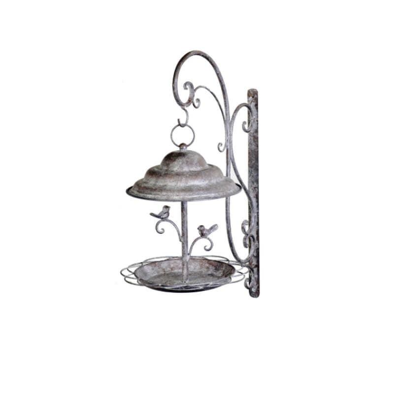 Willow &amp; Silk Metal 63cm Wall Mounted Garden Bird Feeder w/Birds On Bracket