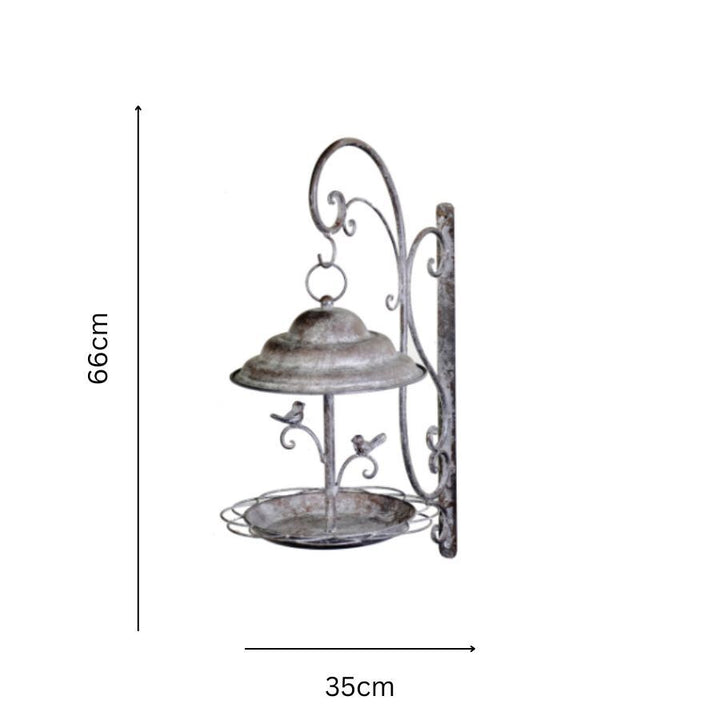 Willow &amp; Silk Metal 63cm Wall Mounted Garden Bird Feeder w/Birds On Bracket