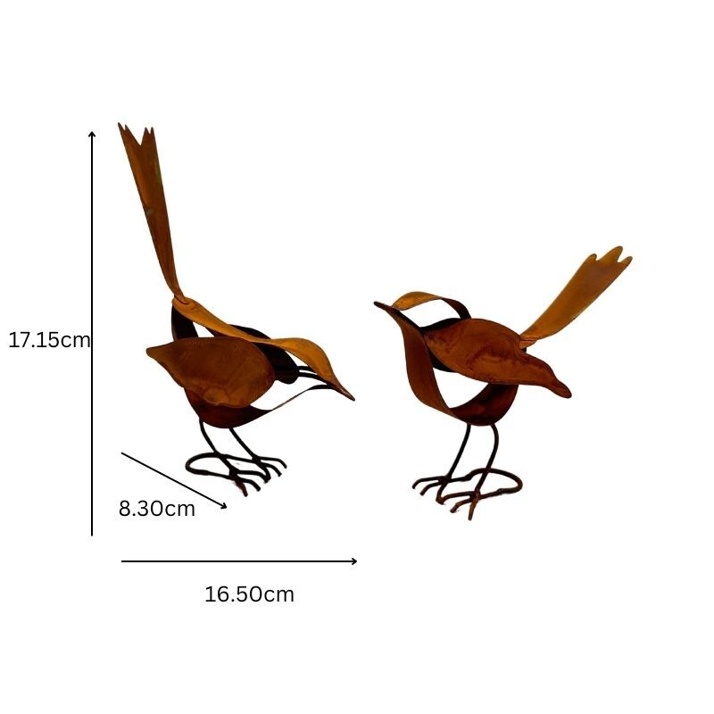 Willow &amp; Silk Set/2 Asst Rust Decorative Birds (with potential stakes) 17x8x16.5cm