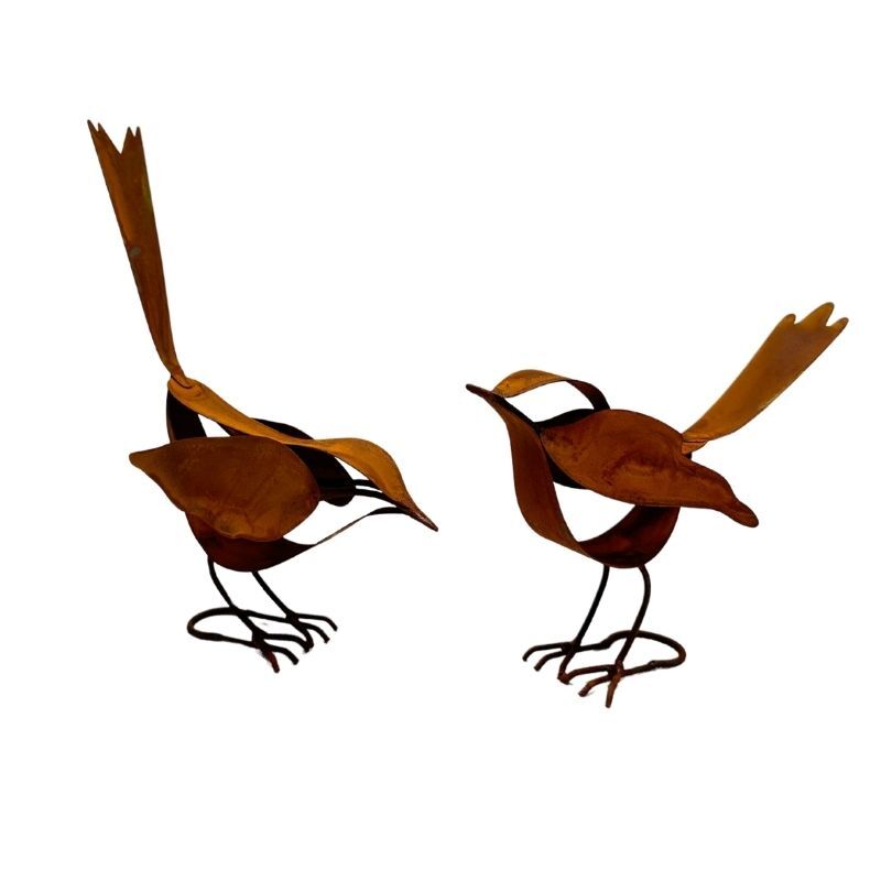 Willow &amp; Silk Set/2 Asst Rust Decorative Birds (with potential stakes) 17x8x16.5cm