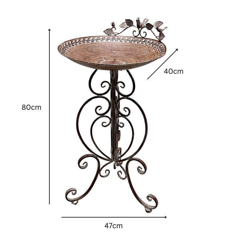 Willow &amp; Silk Leafy Birdbath/Feeder w/Embellished Legs 47x41x80cm