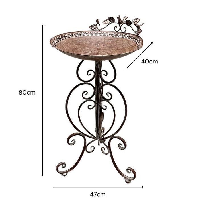 Willow &amp; Silk Leafy Birdbath/Feeder w/Embellished Legs 47x41x80cm