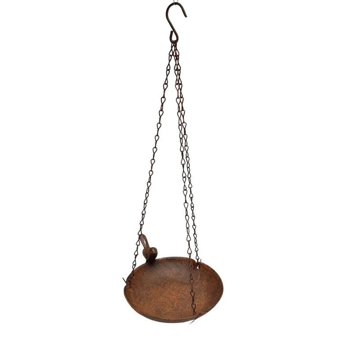 Willow &amp; Silk Hanging Cast-Iron Rust BIRDFEEDER W/Bird 40x25x30cm