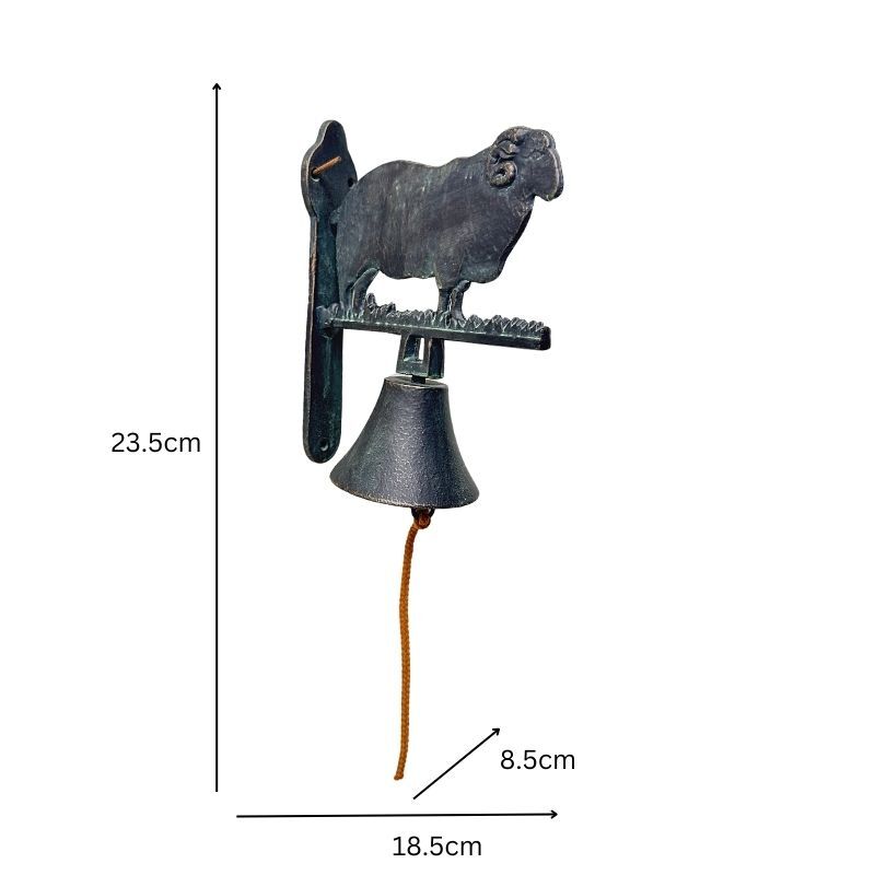 Willow &amp; Silk Cast-Iron Merino Ram Doorpost Bell 18.5x8.5x30cm