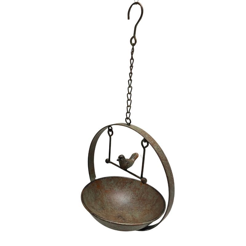 Willow &amp; Silk Hanging Birdfeeder w/Bird On Swing 23x19x48cm