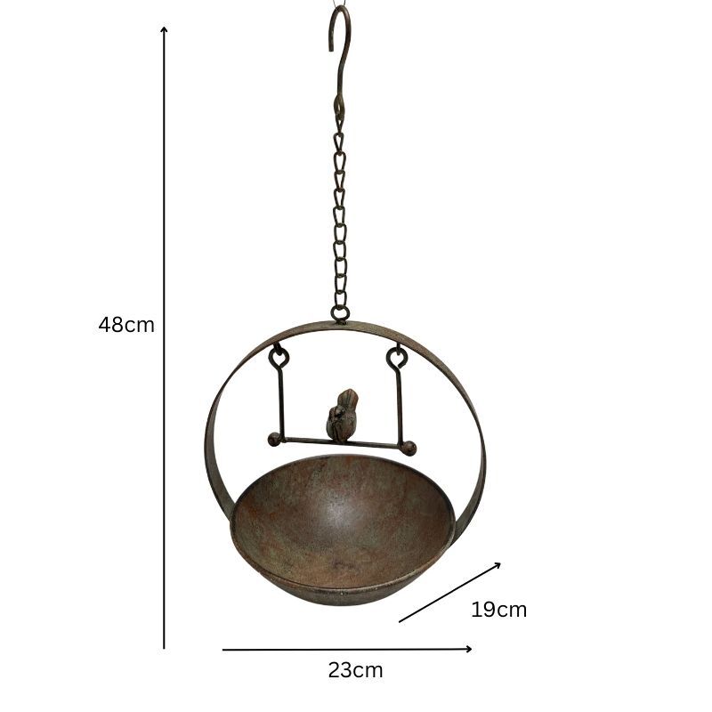 Willow &amp; Silk Hanging Birdfeeder w/Bird On Swing 23x19x48cm