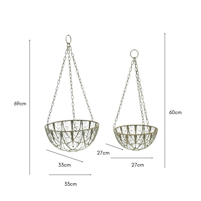 Willow &amp; Silk Set/2 Riviera Hanging Planter Baskets 33x33x69/27x27x60cm