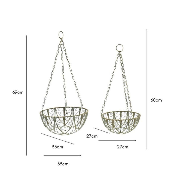 Willow &amp; Silk Set/2 Riviera Hanging Planter Baskets 33x33x69/27x27x60cm