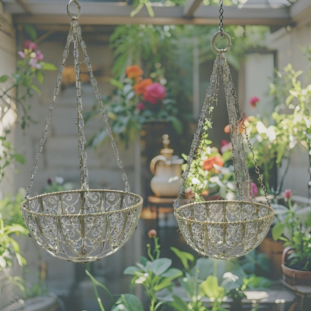 Willow &amp; Silk Set/2 Riviera Hanging Planter Baskets 33x33x69/27x27x60cm