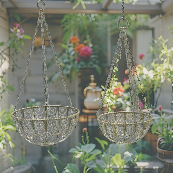 Willow &amp; Silk Set/2 Riviera Hanging Planter Baskets 33x33x69/27x27x60cm