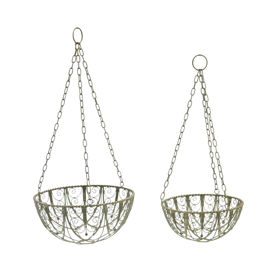 Willow &amp; Silk Set/2 Riviera Hanging Planter Baskets 33x33x69/27x27x60cm
