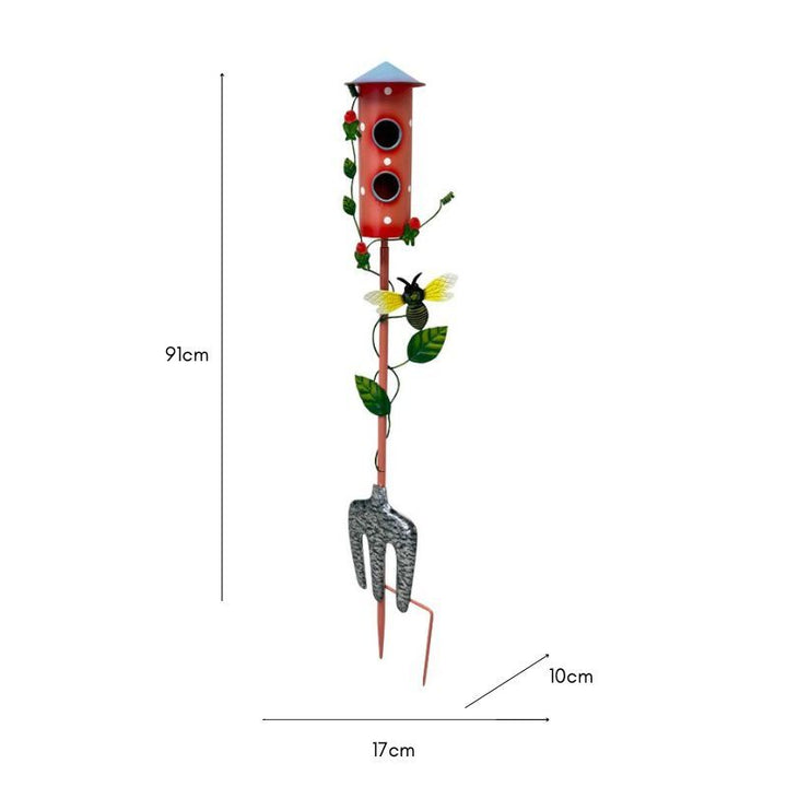 Willow &amp; Silk Colourful Birdhouse Stake w/GardenFork 17x10x91cm