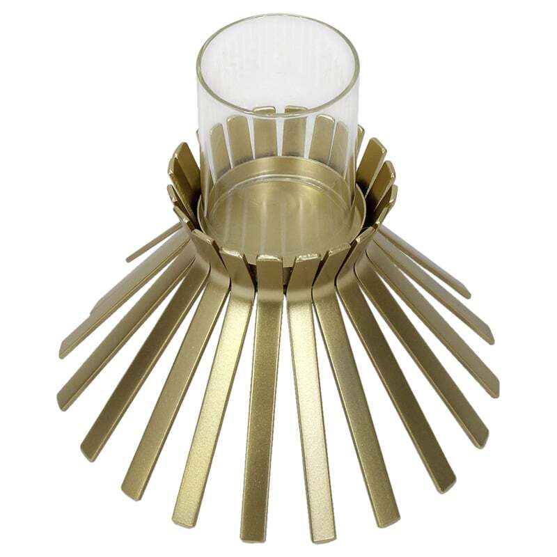 Willow &amp; Silk Metal Glass 21cm Slatted Golden Sticks Candle Holder
