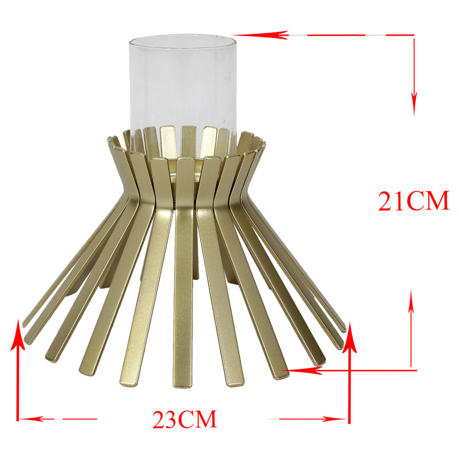 Willow &amp; Silk Metal Glass 21cm Slatted Golden Sticks Candle Holder
