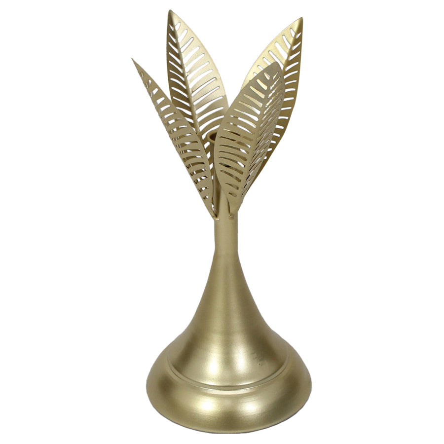 Willow &amp; Silk Metal 32cm Golden Leaves Taper Candle Holder