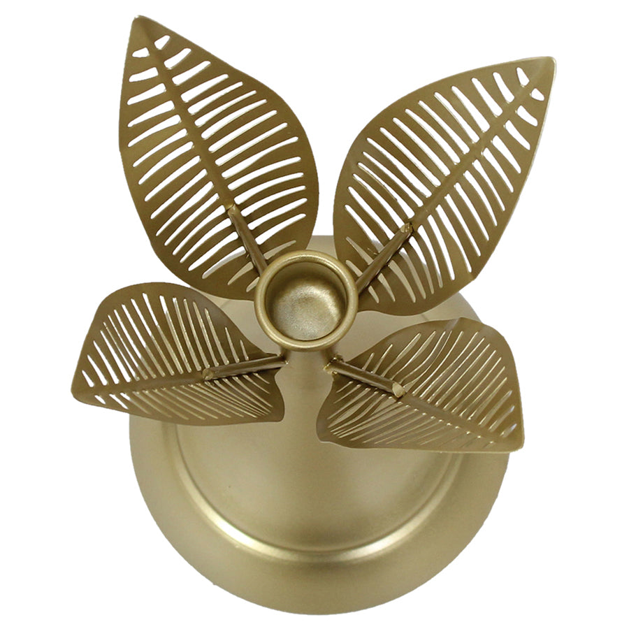 Willow &amp; Silk Metal 32cm Golden Leaves Taper Candle Holder