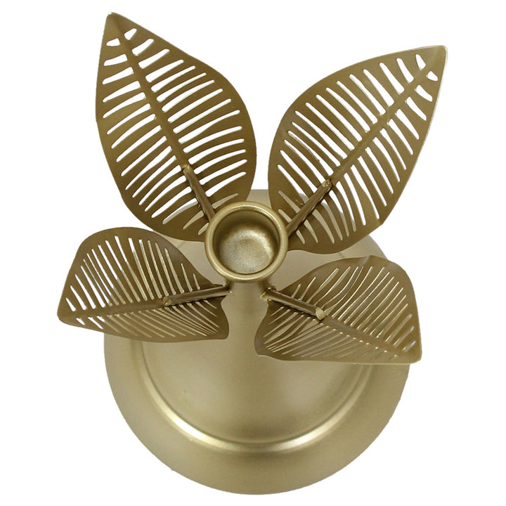 Willow &amp; Silk Metal 32cm Golden Leaves Taper Candle Holder