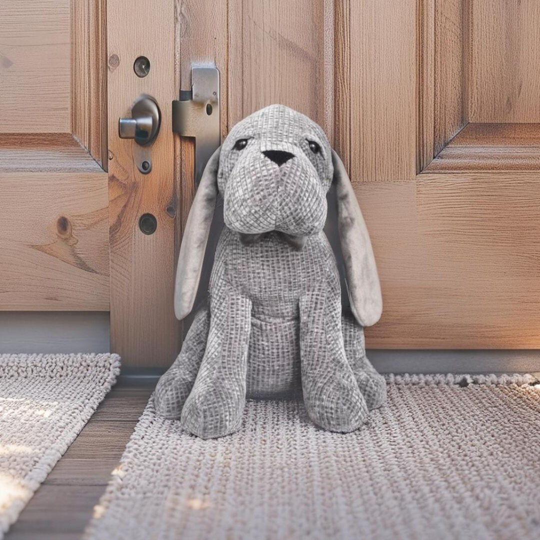 Willow &amp; Silk Grey Fabric Long-Eared Dog Door Stopper