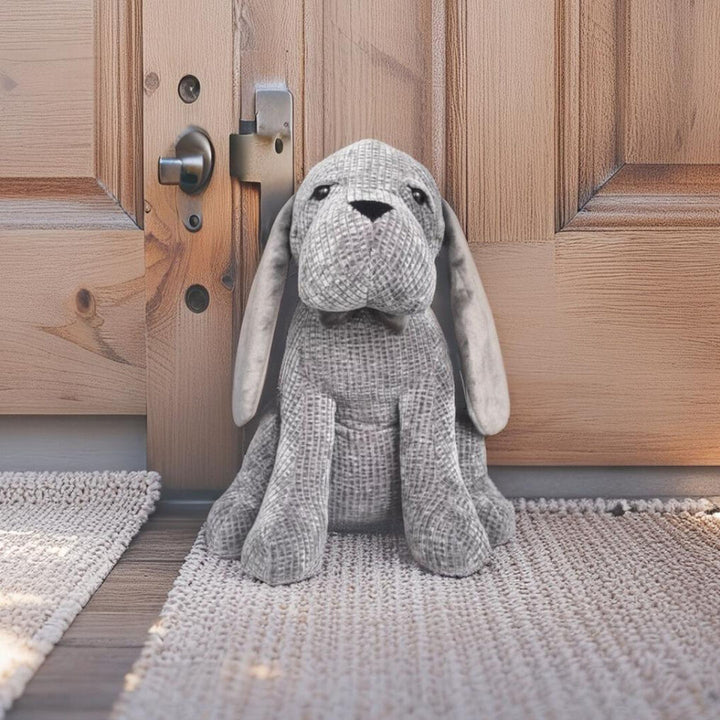 Willow &amp; Silk Grey Fabric Long-Eared Dog Door Stopper