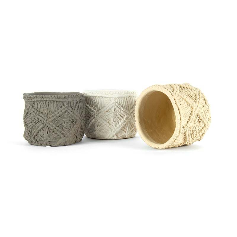 Willow &amp; Silk Cement 12cm Set of 3 Macrame Indoor/Garden Pot/Planters