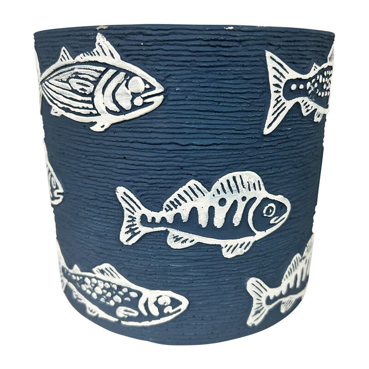 Willow &amp; Silk Cement 14cm Set of 3 Assorted Fish/Stripe Garden Pot Planters