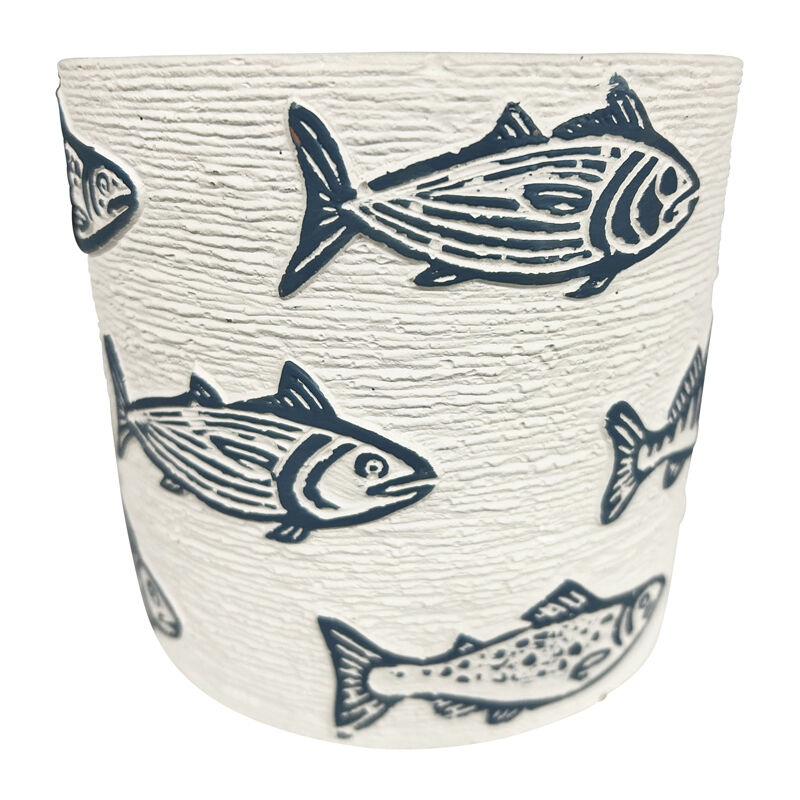 Willow &amp; Silk Cement 14cm Set of 3 Assorted Fish/Stripe Garden Pot Planters