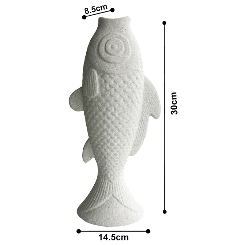 Willow &amp; Silk Ceramic 30cm Contemporary White Fish Vase/ Ornament/ Planter