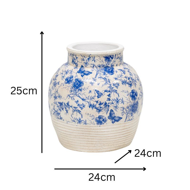 Willow &amp; Silk Glazed Blue Stoneware-Look Vase 24x24x25cm