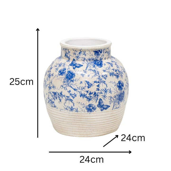Willow &amp; Silk Glazed Blue Stoneware-Look Vase 24x24x25cm