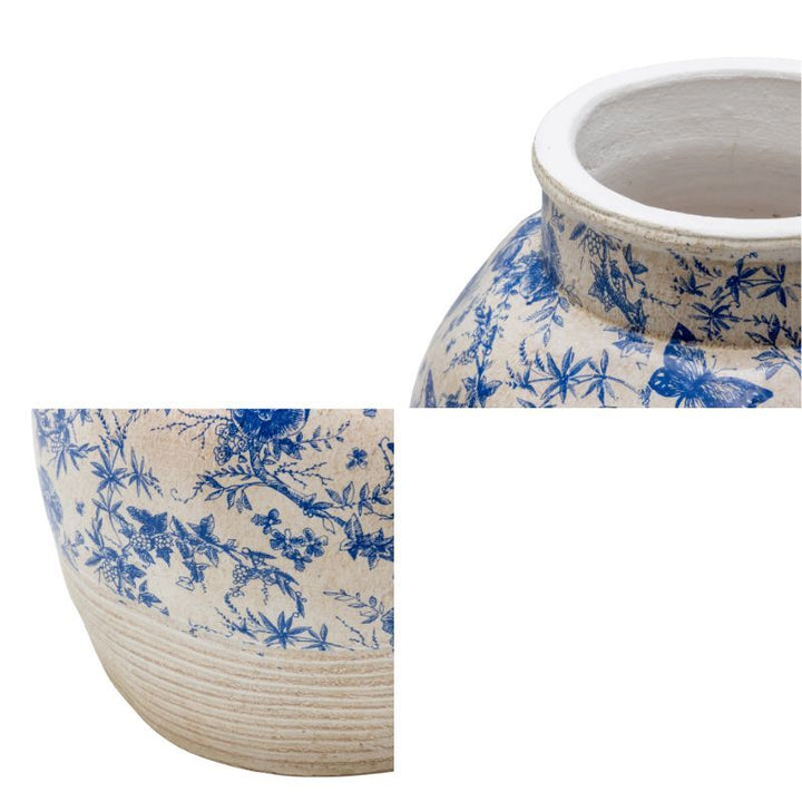 Willow &amp; Silk Glazed Blue Stoneware-Look Vase 24x24x25cm